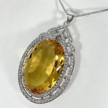  Высококачественное Хрустальное ожерелье с подвеской из овального крупного камня для женщин, Ювелирный набор, модное ожерелье-цепочка из стерлингового серебра 925 пробы, подарок Леди