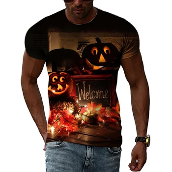  Призрак ужасов Хэллоуина, Тыквенный фонарь с 3D изысканным принтом, мужская и женская футболка в стиле хип-хоп с короткими рукавами и круглым вырезом.