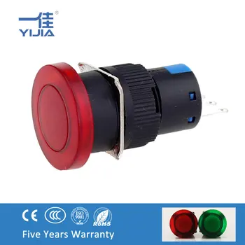  Кнопочный переключатель YIJIA 16 мм с грибовидной подсветкой, красный, зеленый, 12 В, 24 В, 220 В, Мгновенный / защелкивающийся