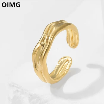  OIMG Нержавеющая сталь 316L Золотого цвета Хип-хоп Панк Неправильной геометрической формы Открытое кольцо на палец Для женщин, девочек, нержавеющие ювелирные изделия