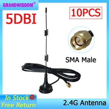  GRANDWISDOM 10шт 2,4 ГГц Wifi Антенна SMA Штекер 5dbi Разъем магнитное основание Присоска антенна 3 метра удлинительный кабель Wi-Fi маршрутизатор