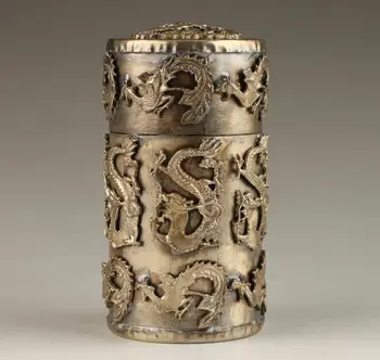  Винтажная коллекция Уникальная коробка для зубочисток ручной работы из Тибетского серебра Дракон Феникс