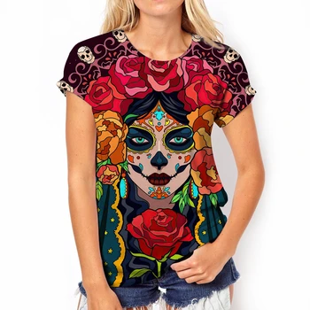  Женская винтажная футболка с изображением черепа, Топ с круглым вырезом, Повседневный хлопковый свитер с коротким рукавом, Женская уличная одежда в стиле Панк Харадзюку 2023 года