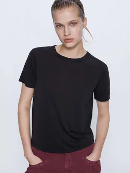  летняя мода 2023 года, новая повседневная тонкая однотонная футболка с круглым вырезом и короткими рукавами, женская одежда