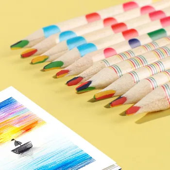  10 шт./лот, Радужный цветной карандаш, сделай сам, милый кавайный деревянный цветной карандаш, дерево для рисования граффити в детской школе, живопись