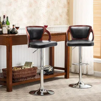  Комплект из 2 барных стульев, стульев для столовой, вращающихся на 360 °, регулируемых барных стульев с мягким сиденьем