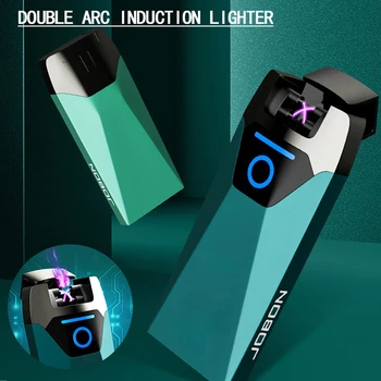  Металлическая ветрозащитная плазменная USB-импульсная беспламенная зажигалка с двойной дугой, электрическая зажигалка с сенсорным управлением, Персонализированный подарок для мужчин