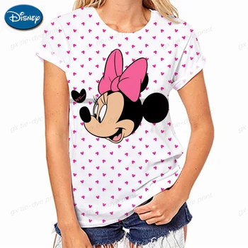  Милая футболка с принтом Disney Minnie Mickey Mouse С коротким рукавом, Женская Маленькая Свежая Повседневная Футболка Harajuku Ullzang, Модный Топ