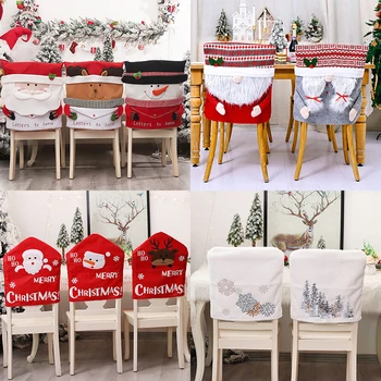  Рождественские чехлы для стульев 6 шт, чехол для стульев Санта-Клауса, чехол для сиденья в столовой, кухне, Рождественское украшение для дома, Новый год 2023