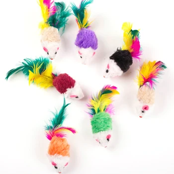  10 шт. ложных мышей, игрушек для домашних кошек, игрушек для ловкости собак, расходных материалов с красочными плюшевыми игрушками-мини-мышками из перьев.