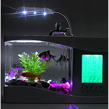  USB Настольный аквариумный ЖК-дисплей FishClock LED лампа черного цвета