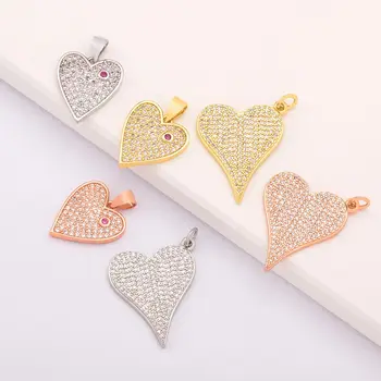  Модные подвески-сердечки с фианитами для ожерелья, аксессуары для изготовления ювелирных изделий 