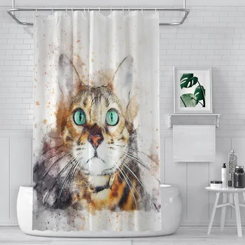  Милый кот С рисунком Занавески для душа в ванной Водонепроницаемая перегородка Креативный домашний декор Аксессуары для ванной комнаты