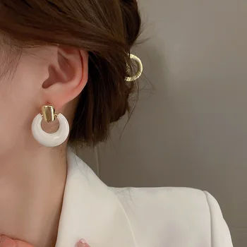  Новые Корейские геометрические Круглые серьги с белой глазурью, Преувеличенные Серьги Для женщин, Модные украшения для девочек