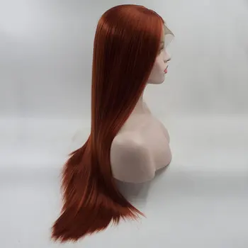  Парик из синтетических волос оранжевого цвета с кружевом спереди, Длинные прямые волосы из термостойкого волокна, Натуральный волосяной покров с боковым пробором для женщин, парики