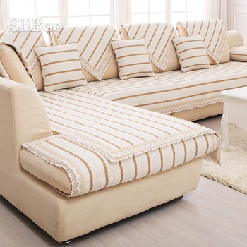  Современный бело-коричневый полосатый хлопчатобумажный льняной чехол для дивана с кружевным декором sectioanl чехлы для мебели canape чехлы SP3617 бесплатная ДОСТАВКА