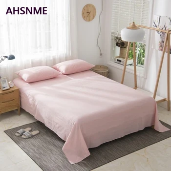  AHSNME 100% Хлопчатобумажные простыни Special Wrinkle Craft Супер Мягкие розовые Прохладные Летние Простые Плоские простыни 160x240/240x250/245x270cm