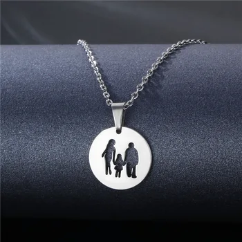 Семейное ожерелье из нержавеющей стали для семьи из трех человек с круглым кулоном
