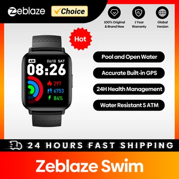  Смарт-часы для плавания Zeblaze Swim GPS, Встроенный GPS, 24-часовое управление состоянием здоровья, 5 АТМ, время автономной работы 30 дней, Умные часы для женщин