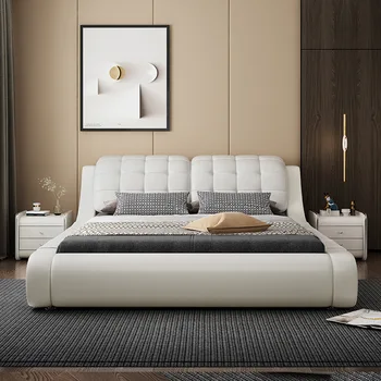 Кожаная кровать в главной спальне двуспальная кровать 1,8 м современный минималистичный татами для хранения свадебная кровать мебель в европейском стиле