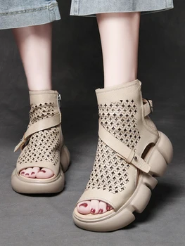  Женские Сандалии Birkuir из натуральной кожи с вырезами, роскошные летние ботинки на платформе с пряжкой, вьетнамки на плоской подошве, Элегантная обувь на молнии