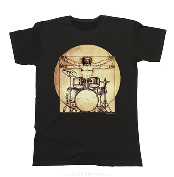  забавные футболки, модная футболка Da Vinci Drummer, мужская футболка в стиле Drums Music