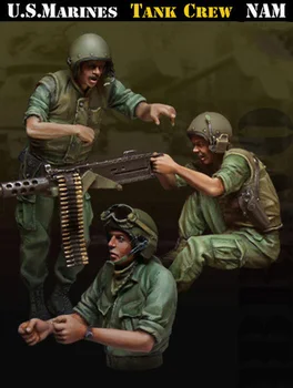  Неокрашенный набор 1/35 солдат-танкистов войны во Вьетнаме, США, включает в себя 3 фигурки солдат, Историческую фигуру, набор смолы